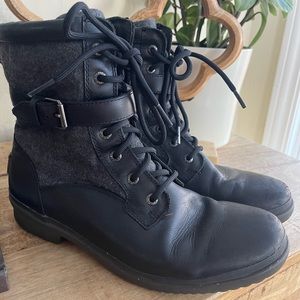 Leather/wool upper ,Adjustable strap ,Leather lining Padded insole ,Rubber sole